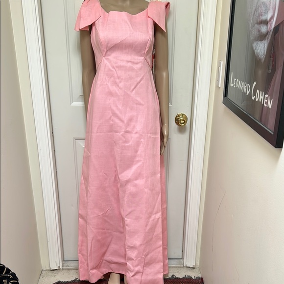 VTG 60s 70s I Magnin Pricilla of Boston Pink Gown Flutter Cap Sleeves Maxi Dress - Picture 1 of 8